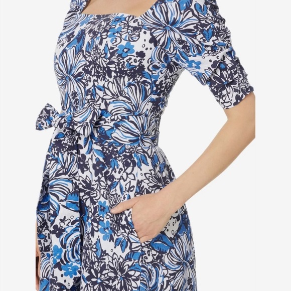 Lilly Pulitzer Blue and White Floral Midi Dress - Picture 2 of 7